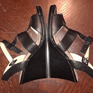 Alex Marie Black Wedge Sandals